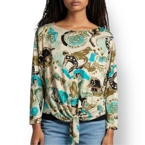 4/$20 VTG M.J. Carrill Oversized Tie Front Top